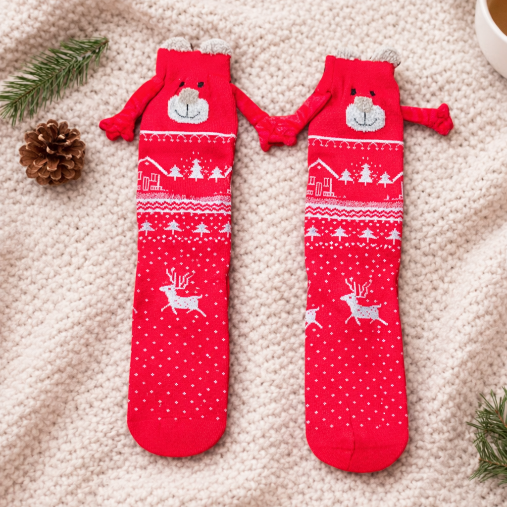 Calcetas Navideñas Manitas Imán Moda Cute Oso Navideño 1 Par