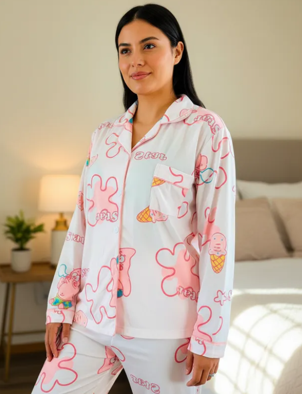 Pijama Dama Pantalón y Camisa de Botones Cute Diseño De Patricio Estrella