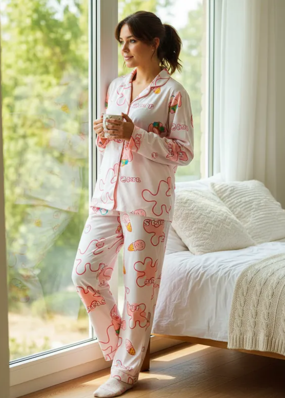 Pijama Dama Pantalón y Camisa de Botones Cute Diseño De Patricio Estrella