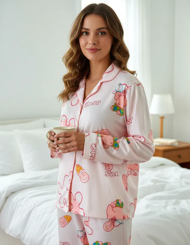 Pijama Dama Pantalón y Camisa de Botones Cute Diseño De Patricio Estrella