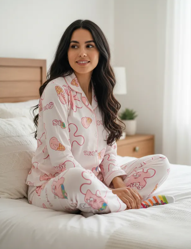 Pijama Dama Pantalón y Camisa de Botones Cute Diseño De Patricio Estrella