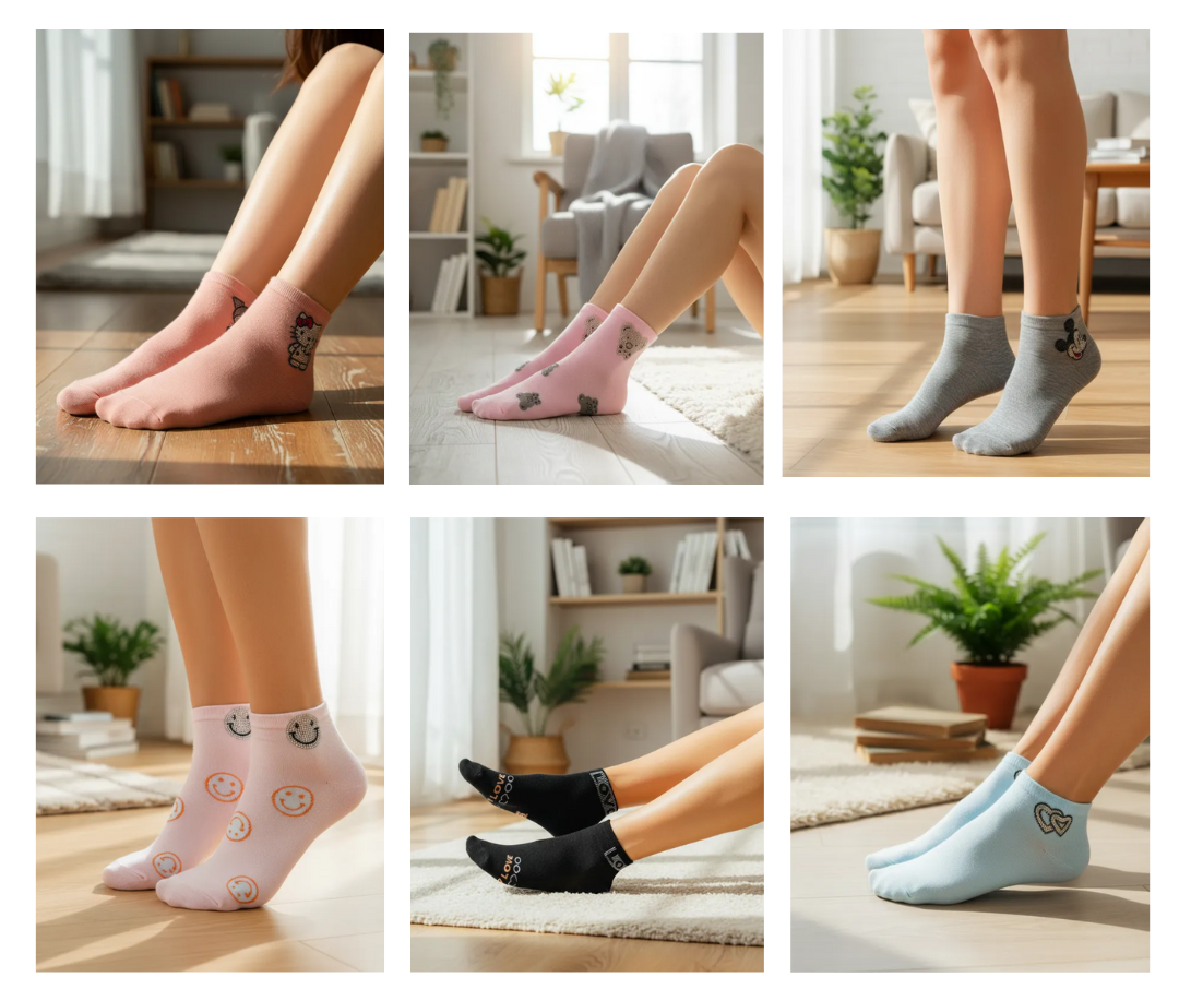 Calcetines / Tines Brillos Pedrería Dama Moda Algodón 6 Pares