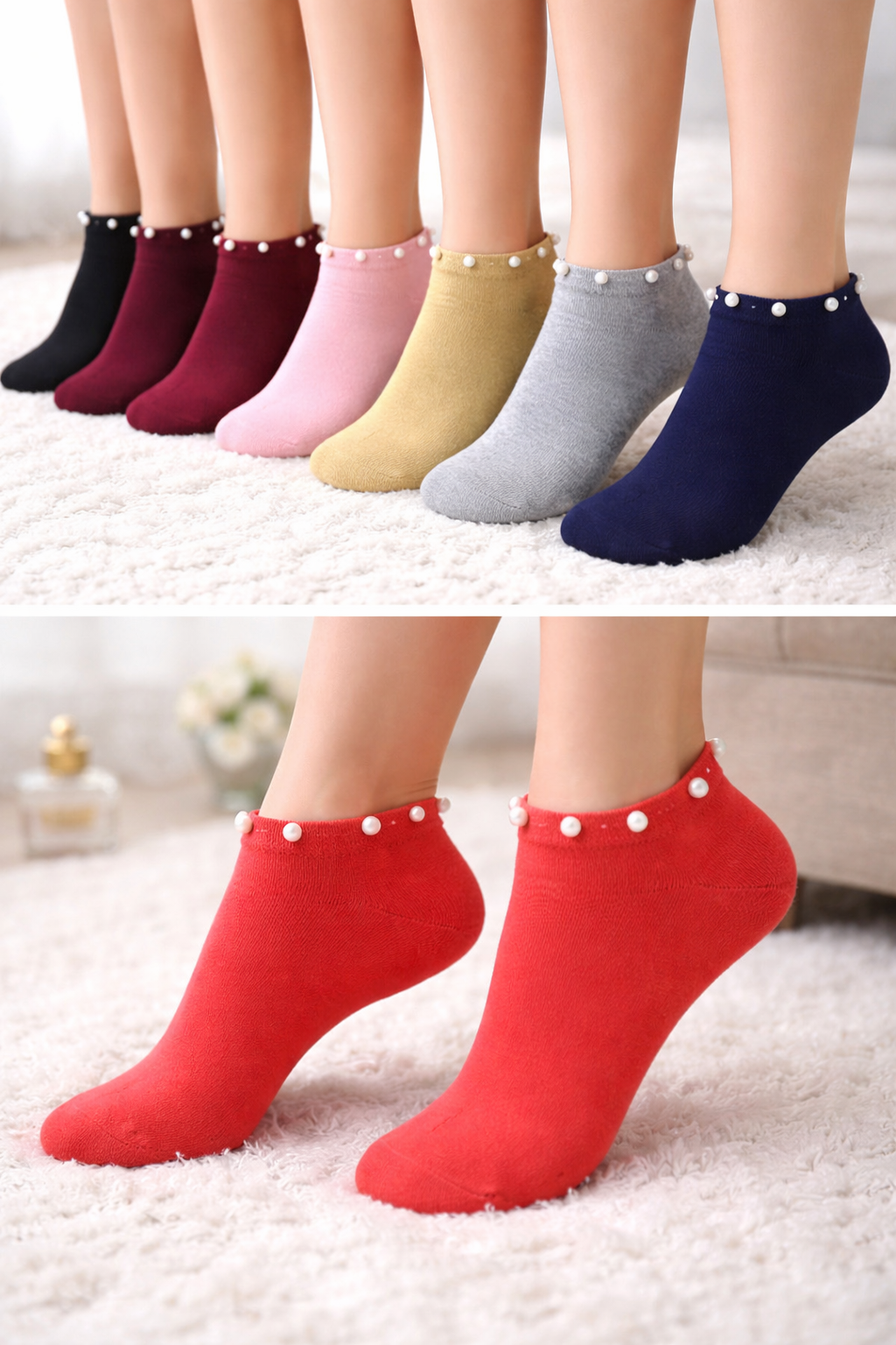 Calcetines / Tines Brillos Pedrería Dama Moda Algodón 6 Pares
