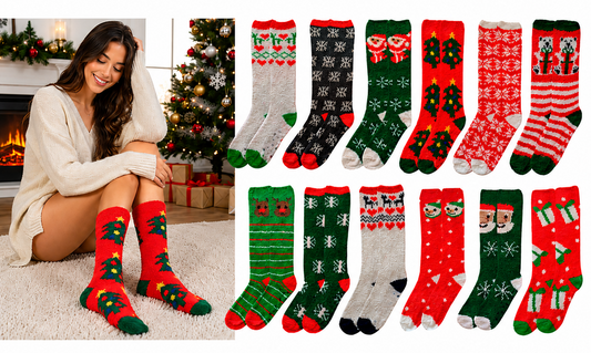 Calcetas Afelpadas Navidad Peluche Térmicas Invierno Set de 4 Pares