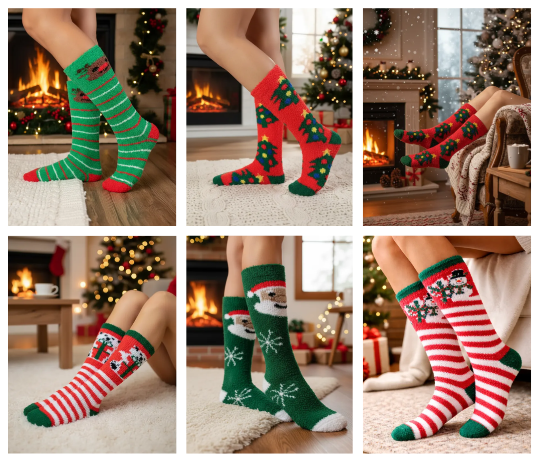 Calcetas Afelpadas Navidad Peluche Térmicas Invierno Set de 4 Pares