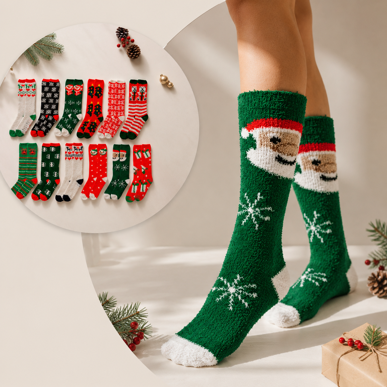 Calcetas Afelpadas Navidad Peluche Térmicas Invierno Set de 4 Pares