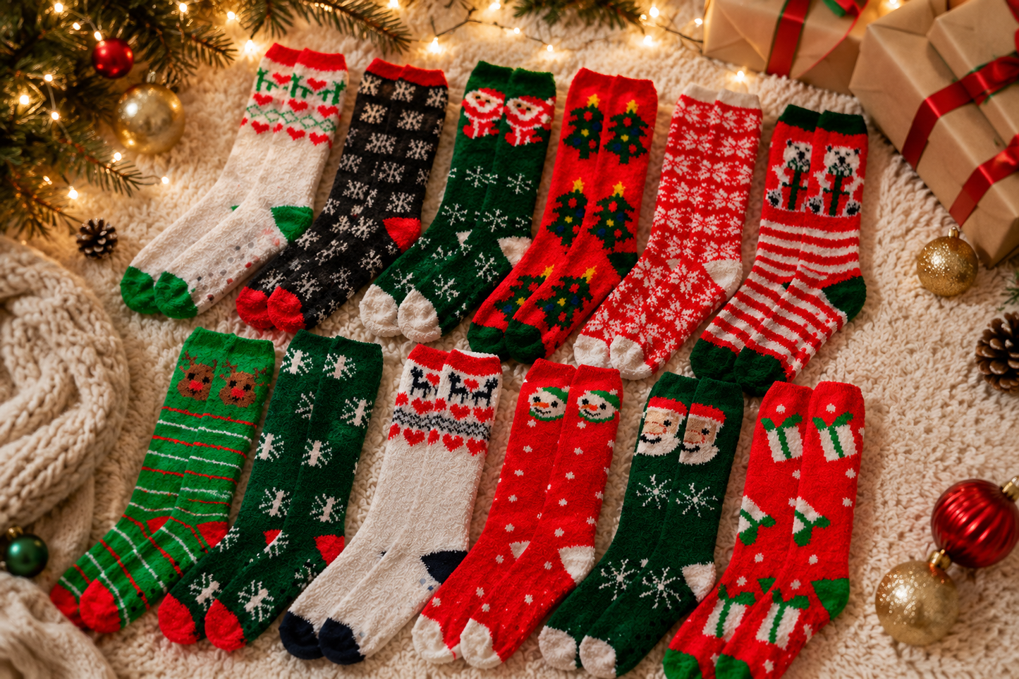 Calcetas Afelpadas Navidad Peluche Térmicas Invierno Set de 4 Pares