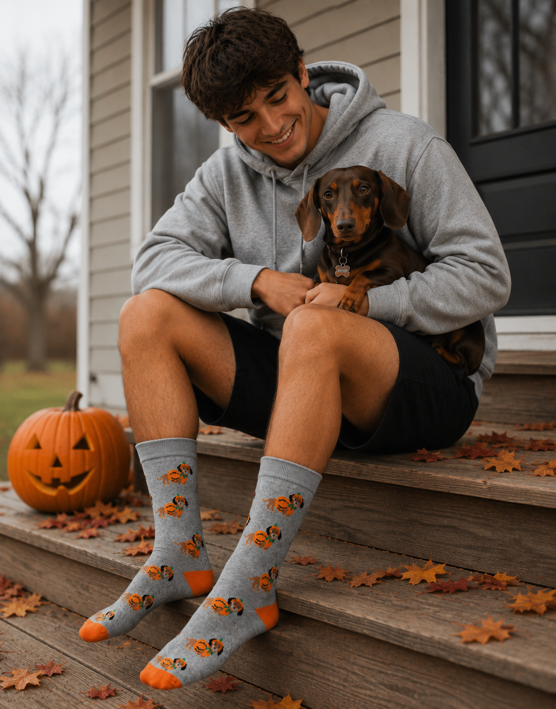 Calcetines Halloween "Perro Salchicha Calabaza"