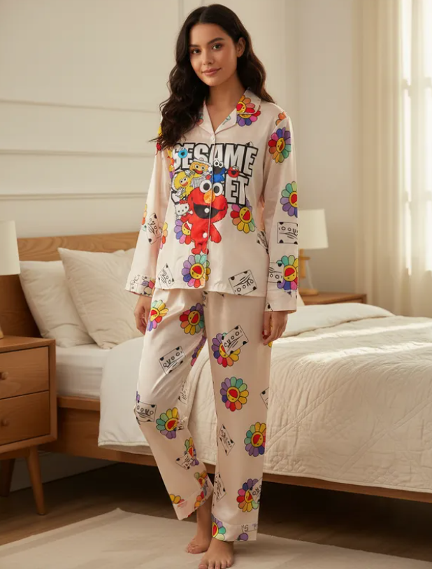 Pijama Dama Botones Satín Pantalón Y Camisa Moda Elegante Diseño de Plaza Sesamo