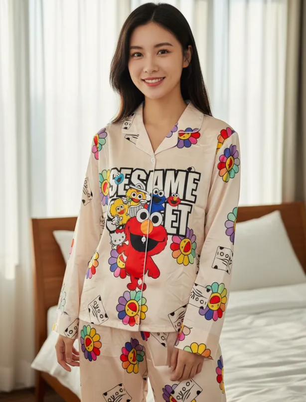 Pijama Dama Botones Satín Pantalón Y Camisa Moda Elegante Diseño de Plaza Sesamo