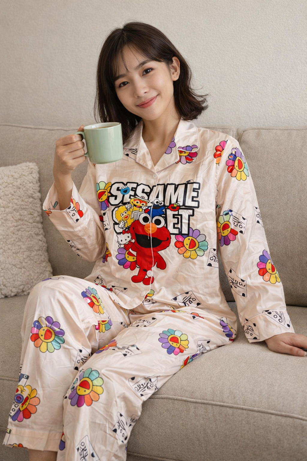 Pijama Dama Botones Satín Pantalón Y Camisa Moda Elegante Diseño de Plaza Sesamo
