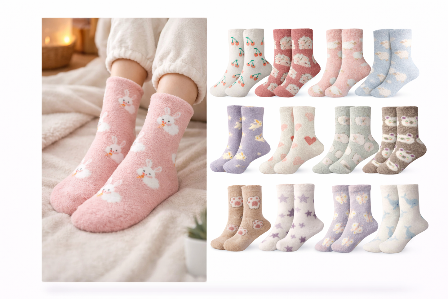 Calcetas Afelpadas Figuritas Térmicas Invierno 4 Pares