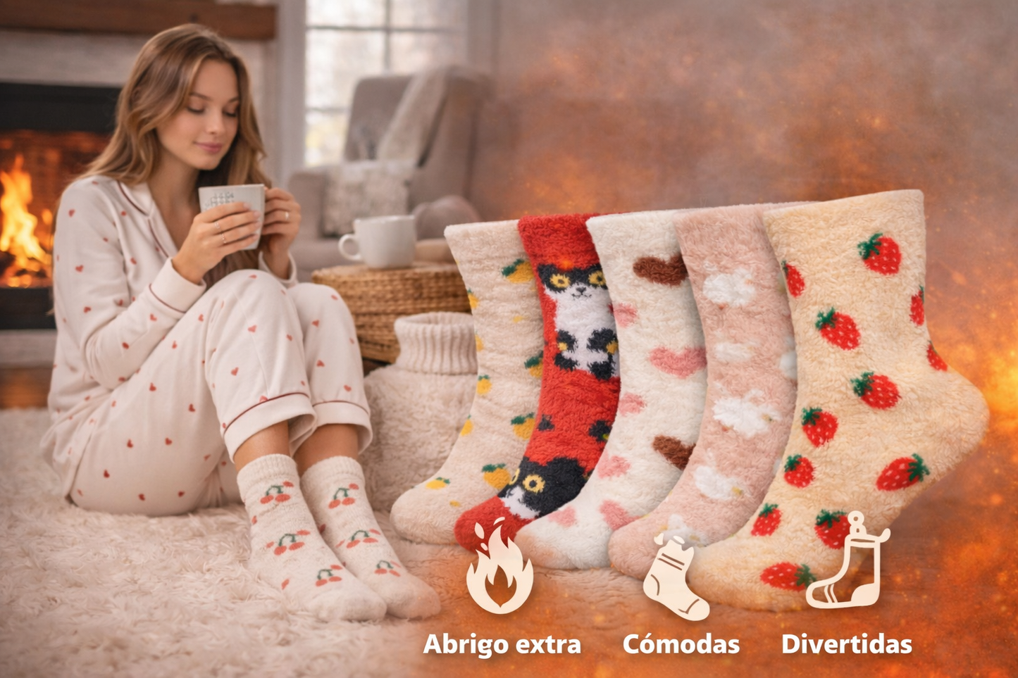 Calcetas Afelpadas Figuritas Térmicas Invierno 4 Pares