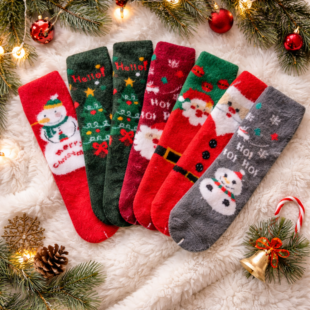 Calcetas Navideñas Afelpadas Térmicas Invierno 4 Pares
