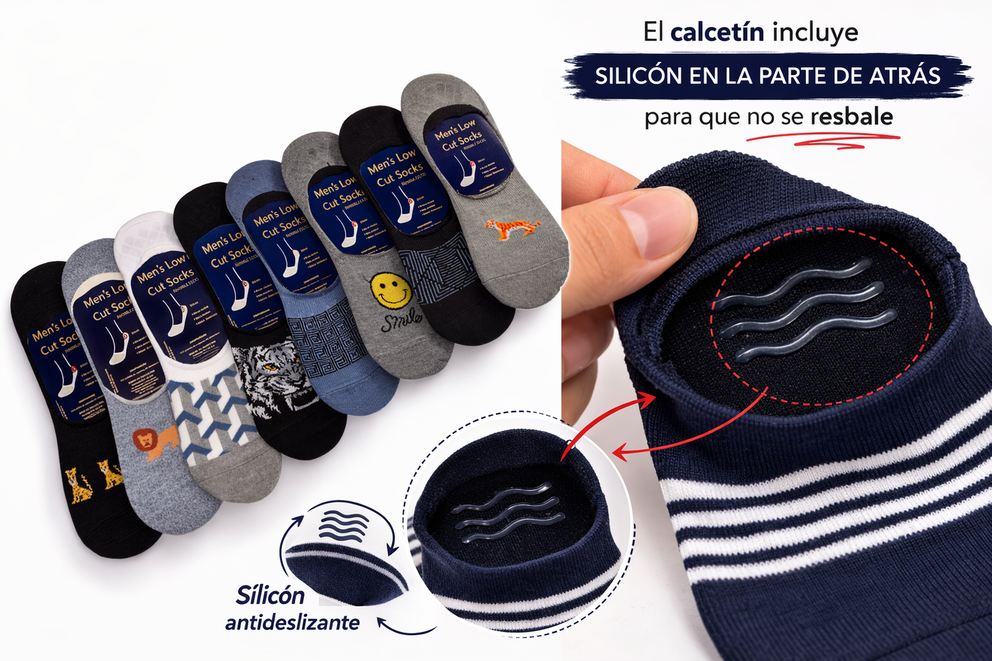 Calcetín Tin-protector Invisible Con Silicón Figuras Hombre 10 Pares