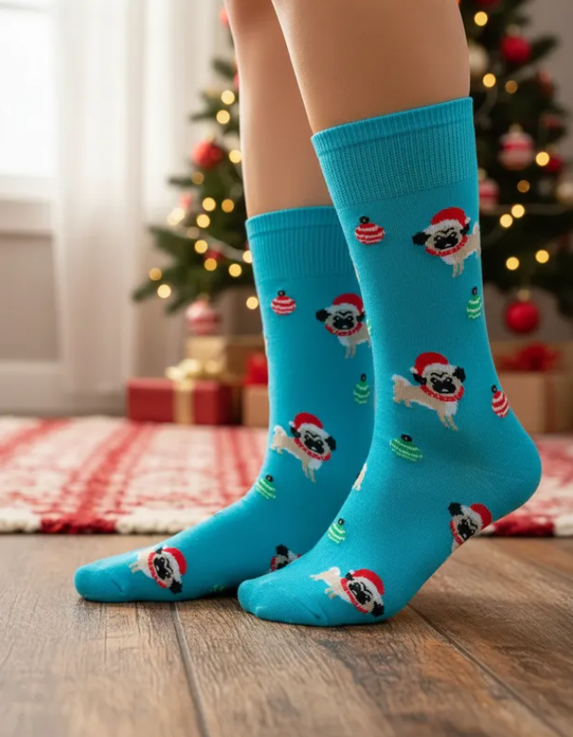 Calcetines Navideños Diseño De Perrito Pug Santa Claus