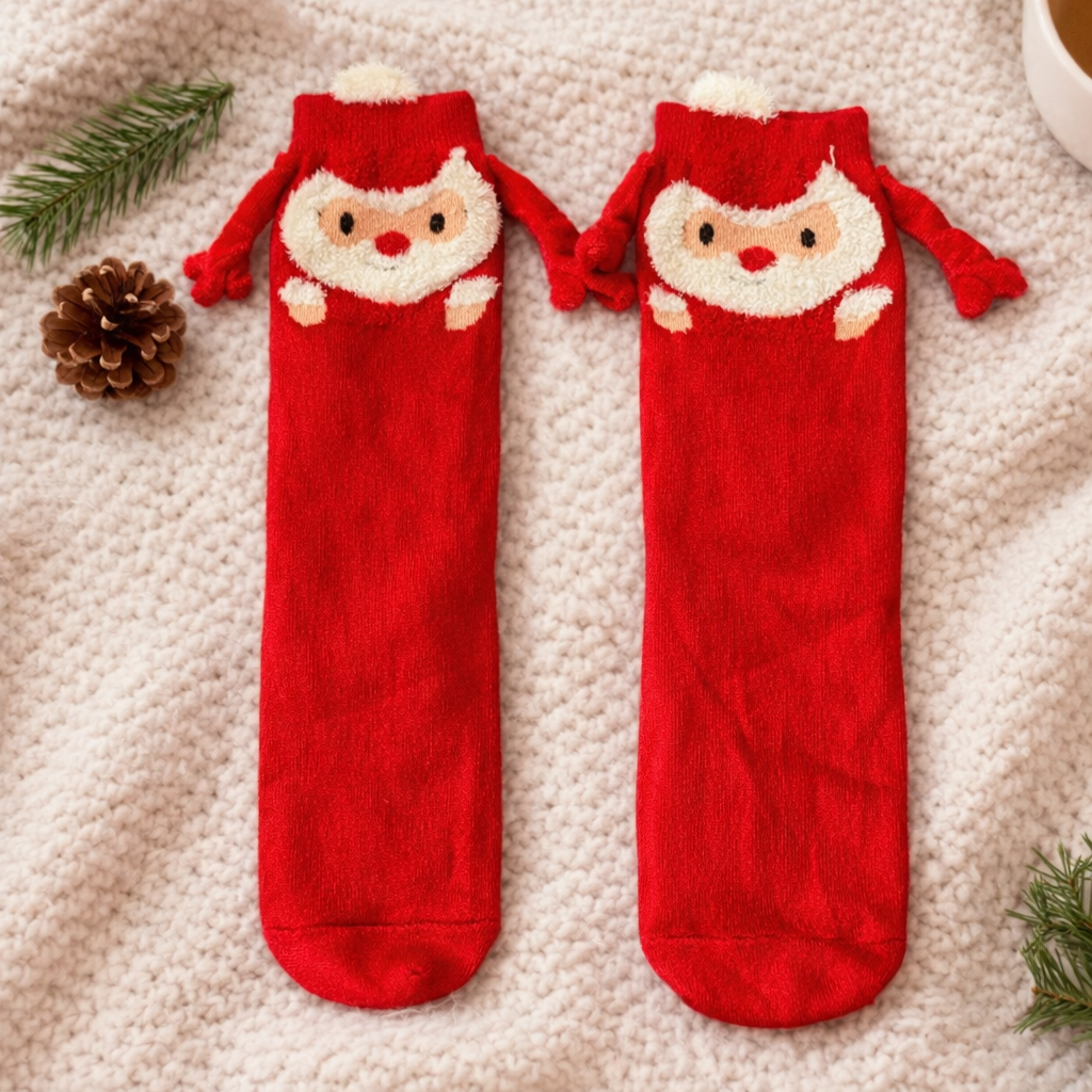 Calcetas Navideñas Manitas Imán Moda Cute Santa Claus Rojo