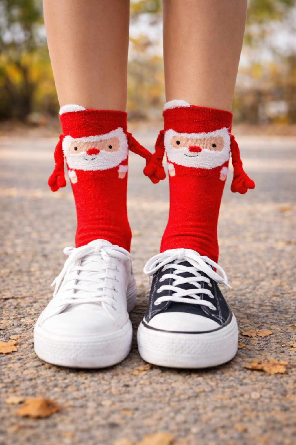 Calcetas Navideñas Manitas Imán Moda Cute Santa Claus Rojo