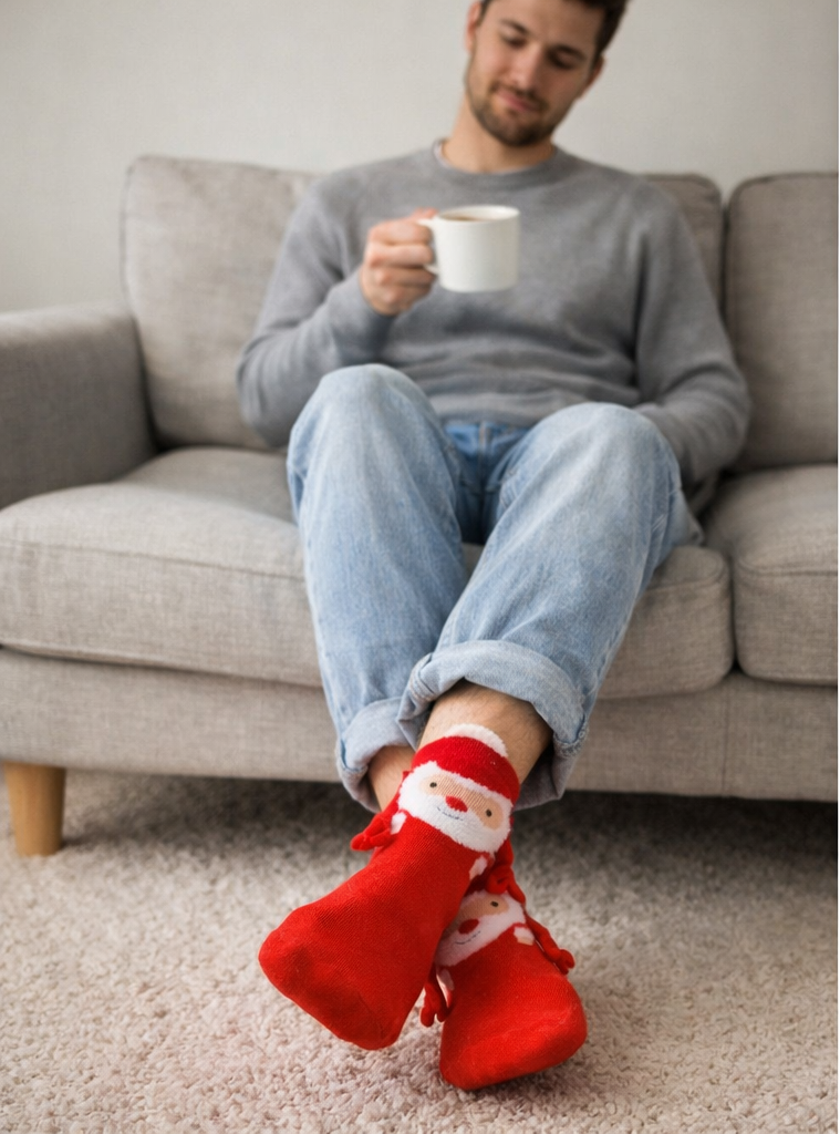 Calcetas Navideñas Manitas Imán Moda Cute Santa Claus Rojo