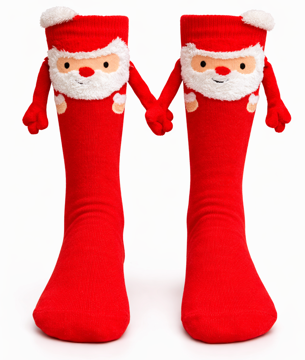 Calcetas Navideñas Manitas Imán Moda Cute Santa Claus Rojo