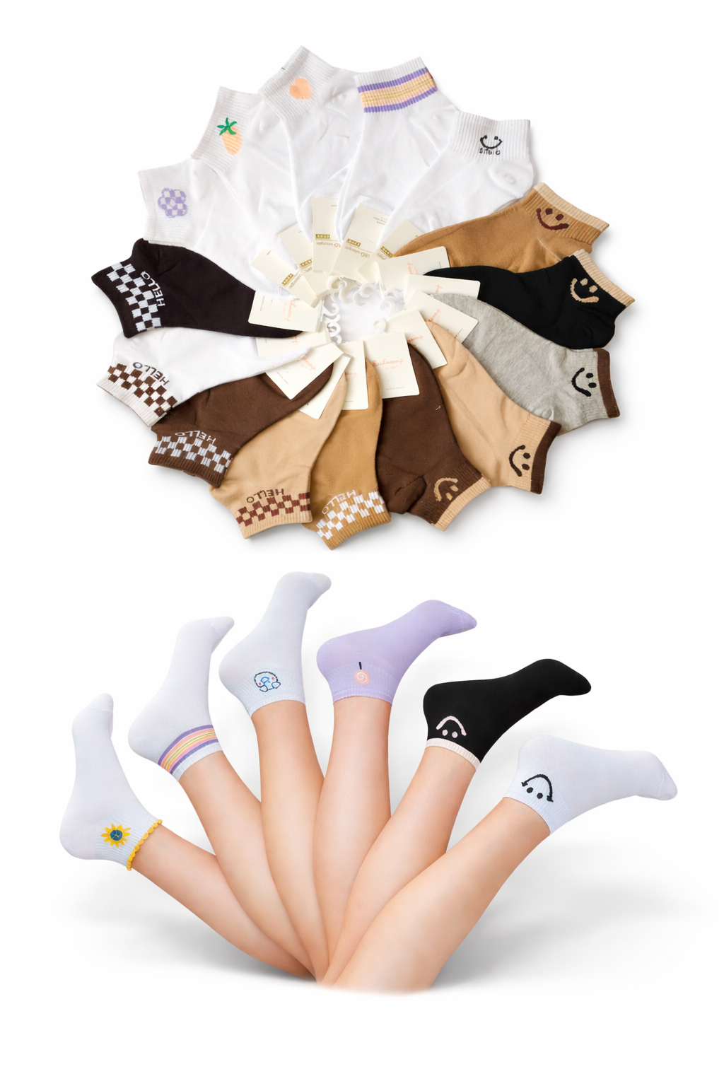 Calcetines Tobilleros Dama Estampado Shein Algodón 10 Pares