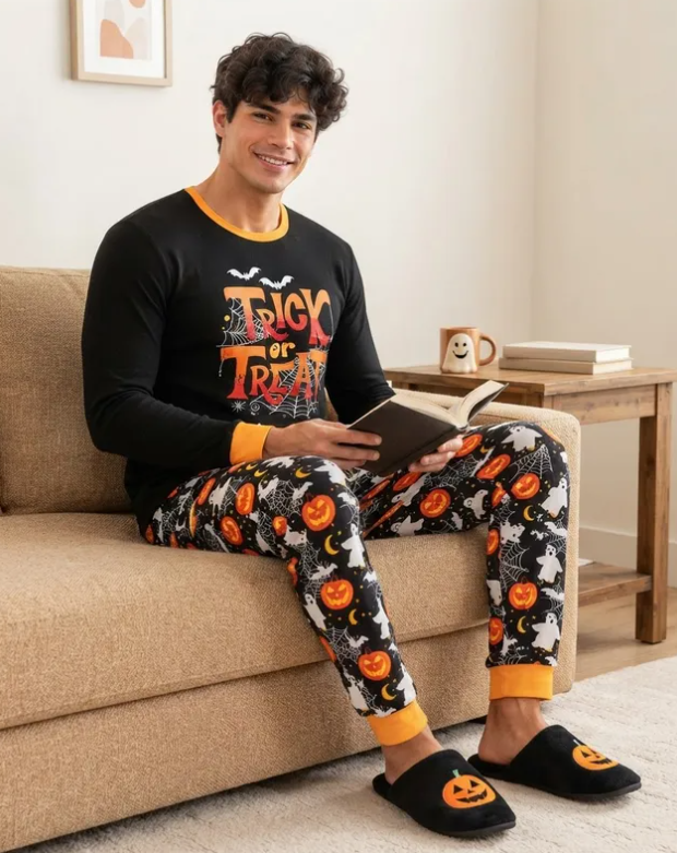 Pijama De Halloween/ Día De Muertos Hombre Térmica Moda Letras Trick or Treat