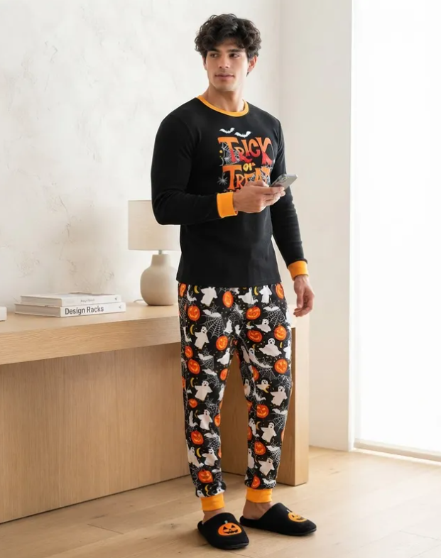 Pijama De Halloween/ Día De Muertos Hombre Térmica Moda Letras Trick or Treat