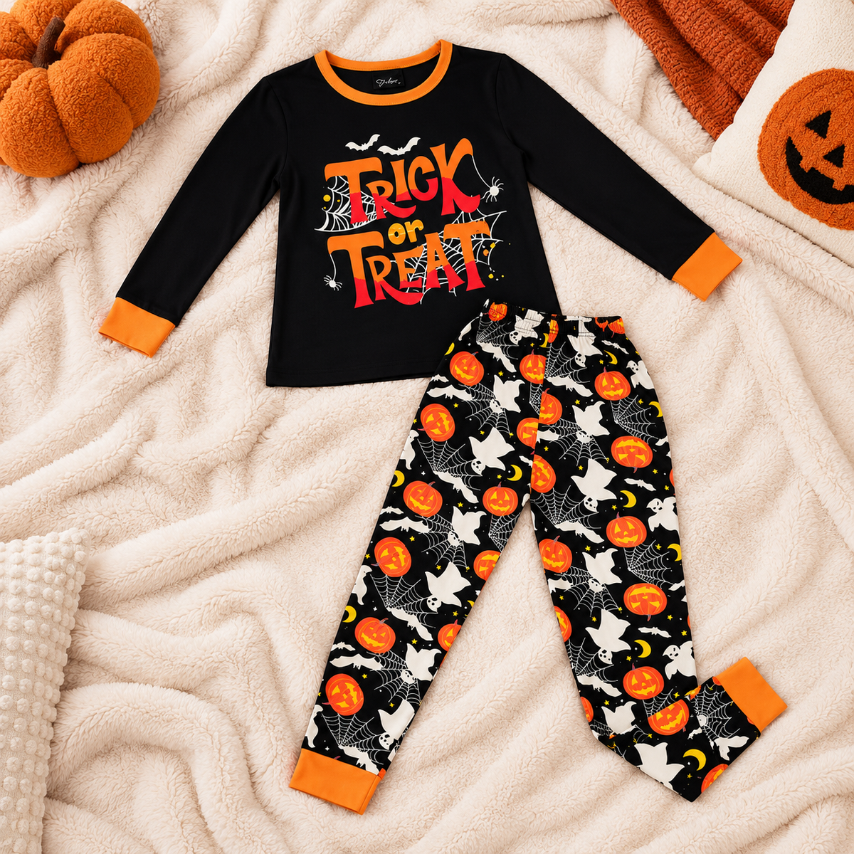 Pijama De Halloween/ Día De Muertos Infantil Niñ@s Térmica Moda Letras Trick or Treat