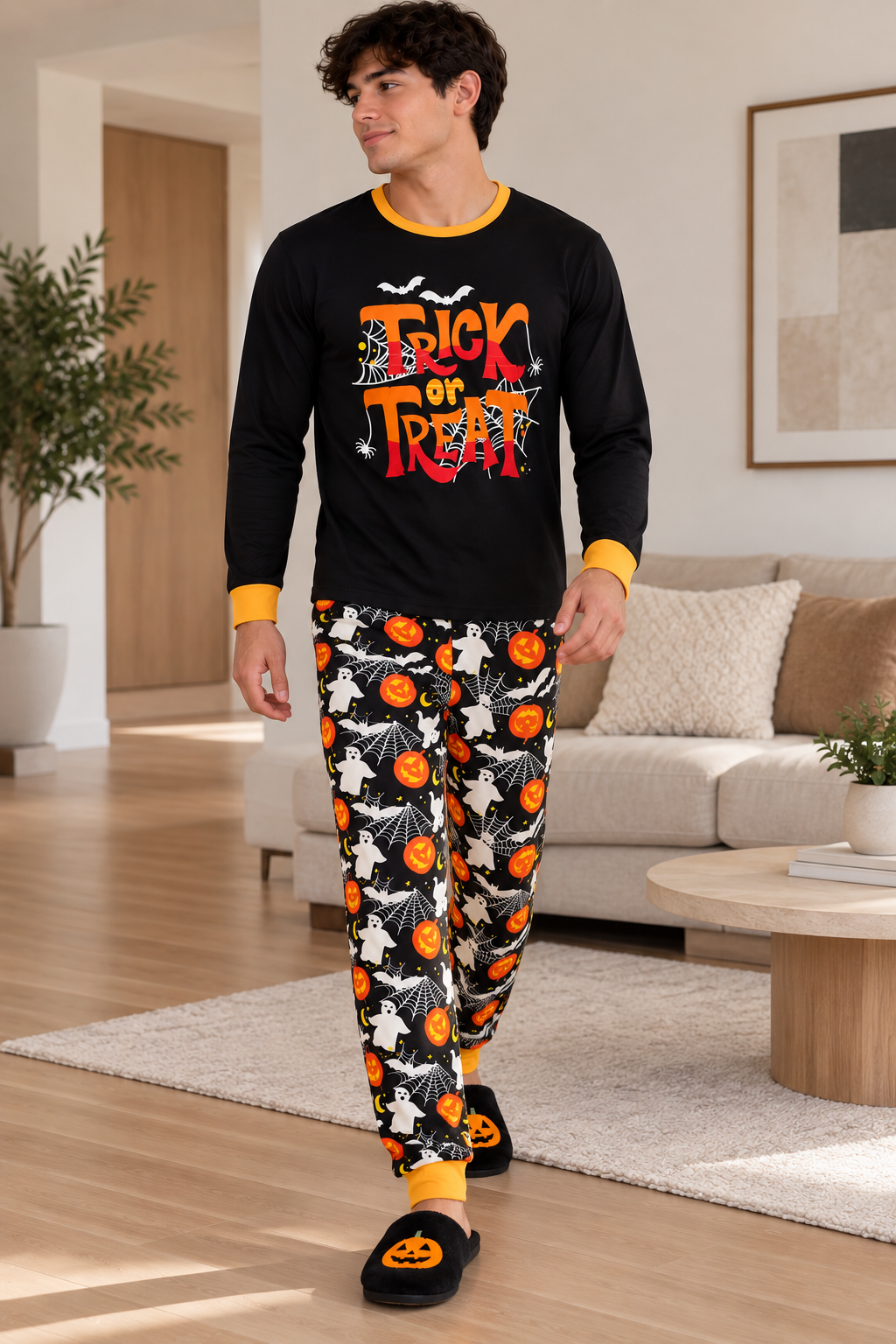 Pijama De Halloween/ Día De Muertos Hombre Térmica Moda Letras Trick or Treat