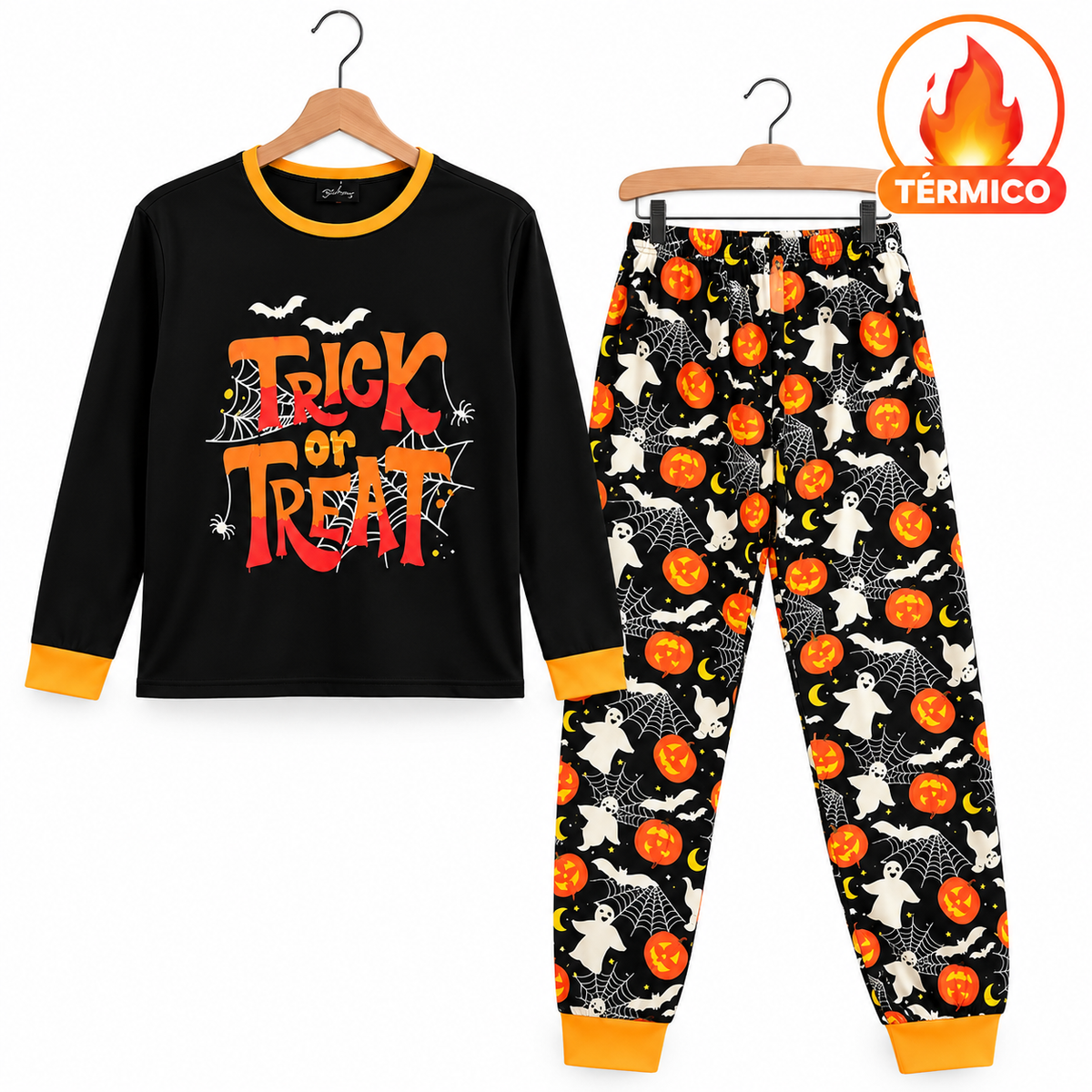Pijama De Halloween/ Día De Muertos Mujer Térmica Moda Letras Trick or Treat