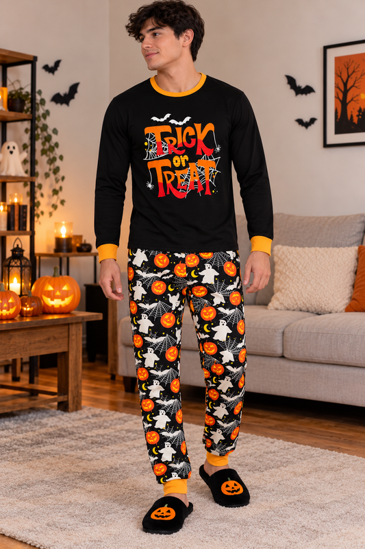 Pijama De Halloween/ Día De Muertos Hombre Térmica Moda Letras Trick or Treat