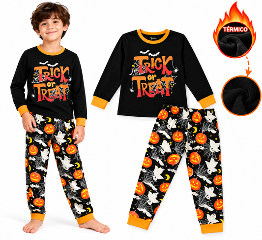 Pijama De Halloween/ Día De Muertos Infantil Niñ@s Térmica Moda Letras Trick or Treat