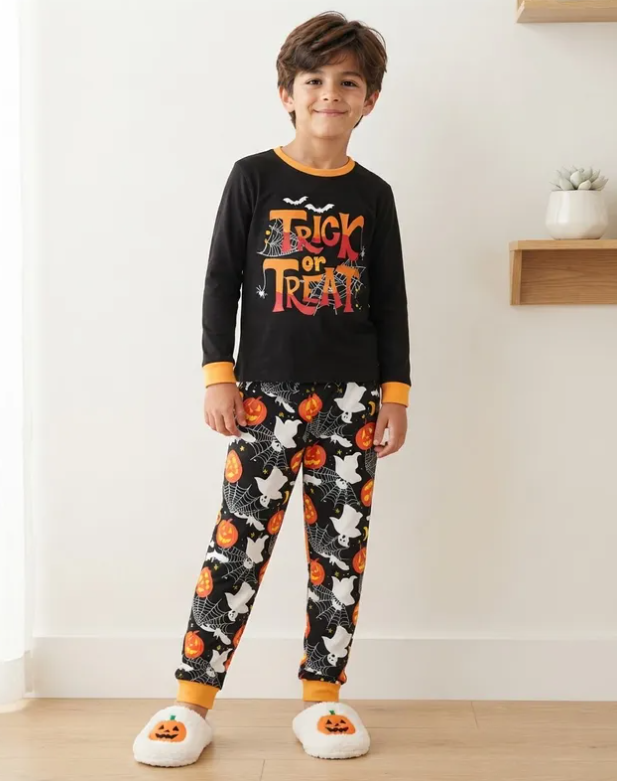 Pijama De Halloween/ Día De Muertos Infantil Niñ@s Térmica Moda Letras Trick or Treat