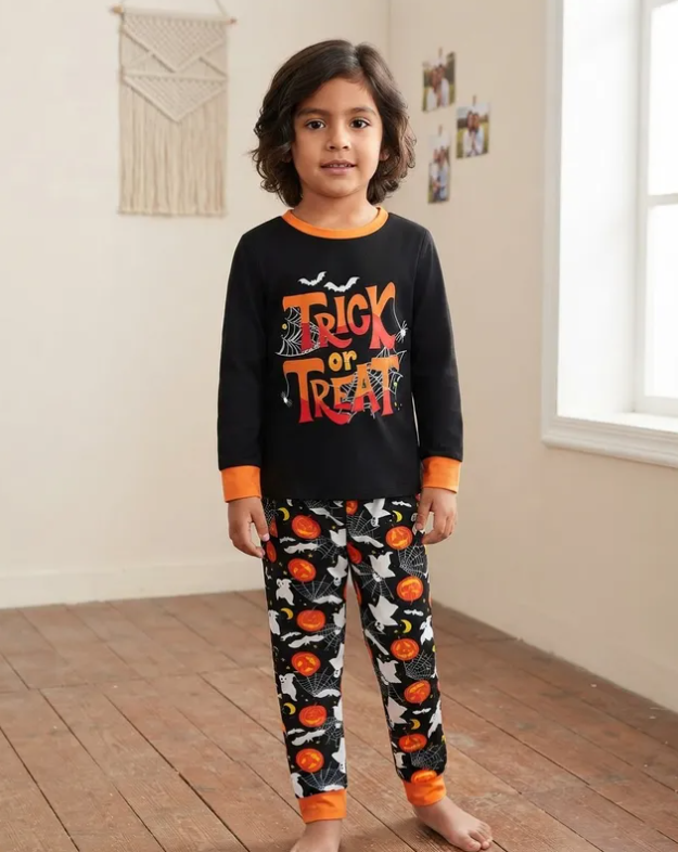 Pijama De Halloween/ Día De Muertos Infantil Niñ@s Térmica Moda Letras Trick or Treat