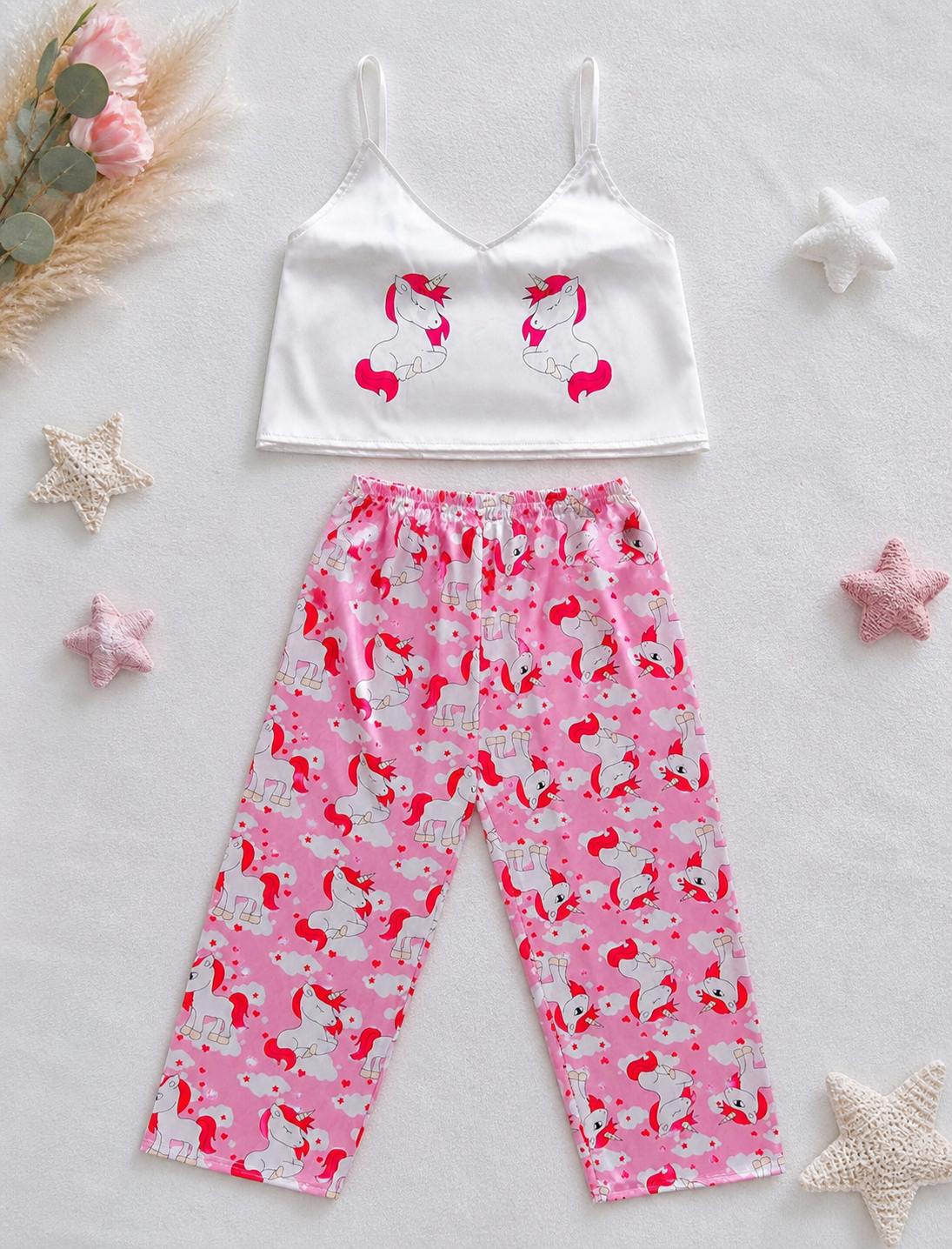 Pijama Mujer Top/Pantalón Frescas Moda "Unicornios"