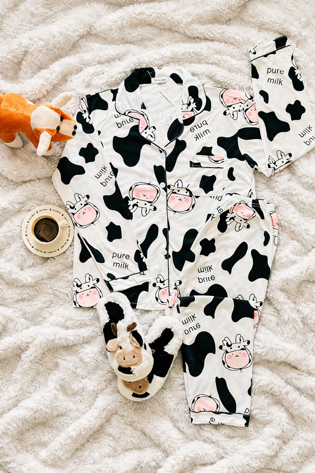 Pijama Dama Pantalón y Camisa de Botones Cute Diseño De Vaca