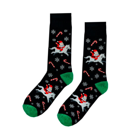 Calcetines Navidad / "Santa Claus Montado En Caballo Y Bastones"
