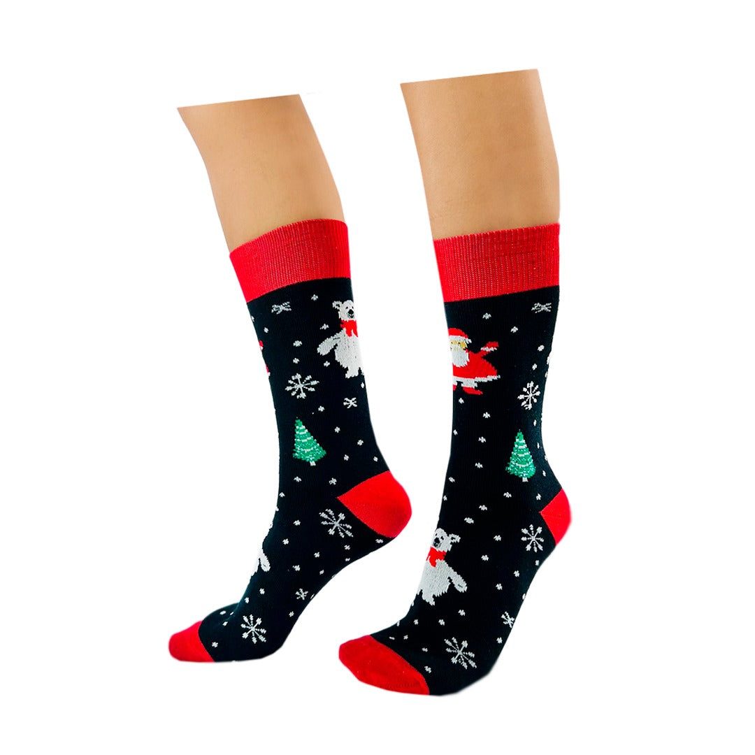 Calcetines Navideños Divertidos Diseño Santa Claus Con Copos