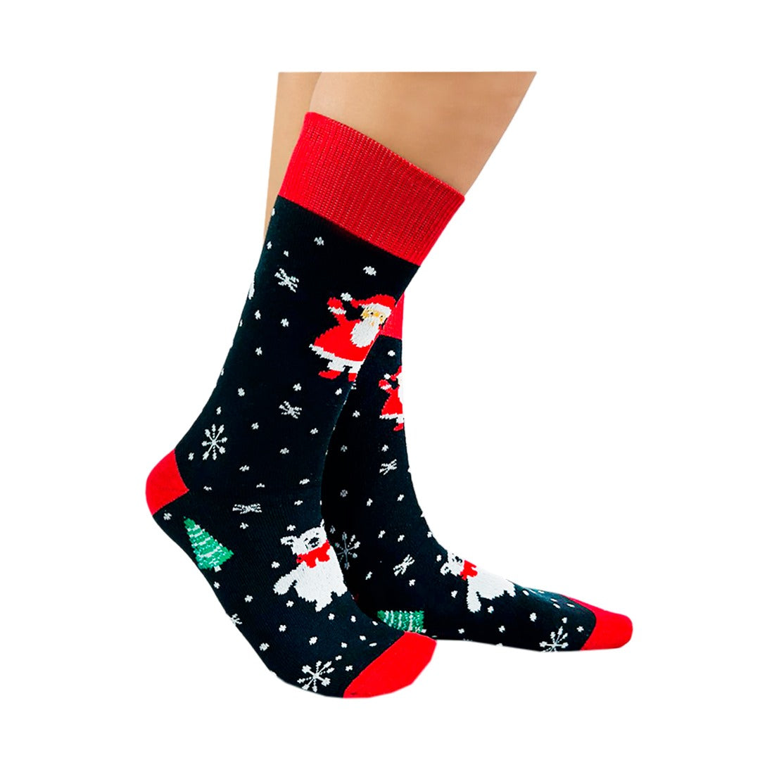 Calcetines Navideños Divertidos Diseño Santa Claus Con Copos