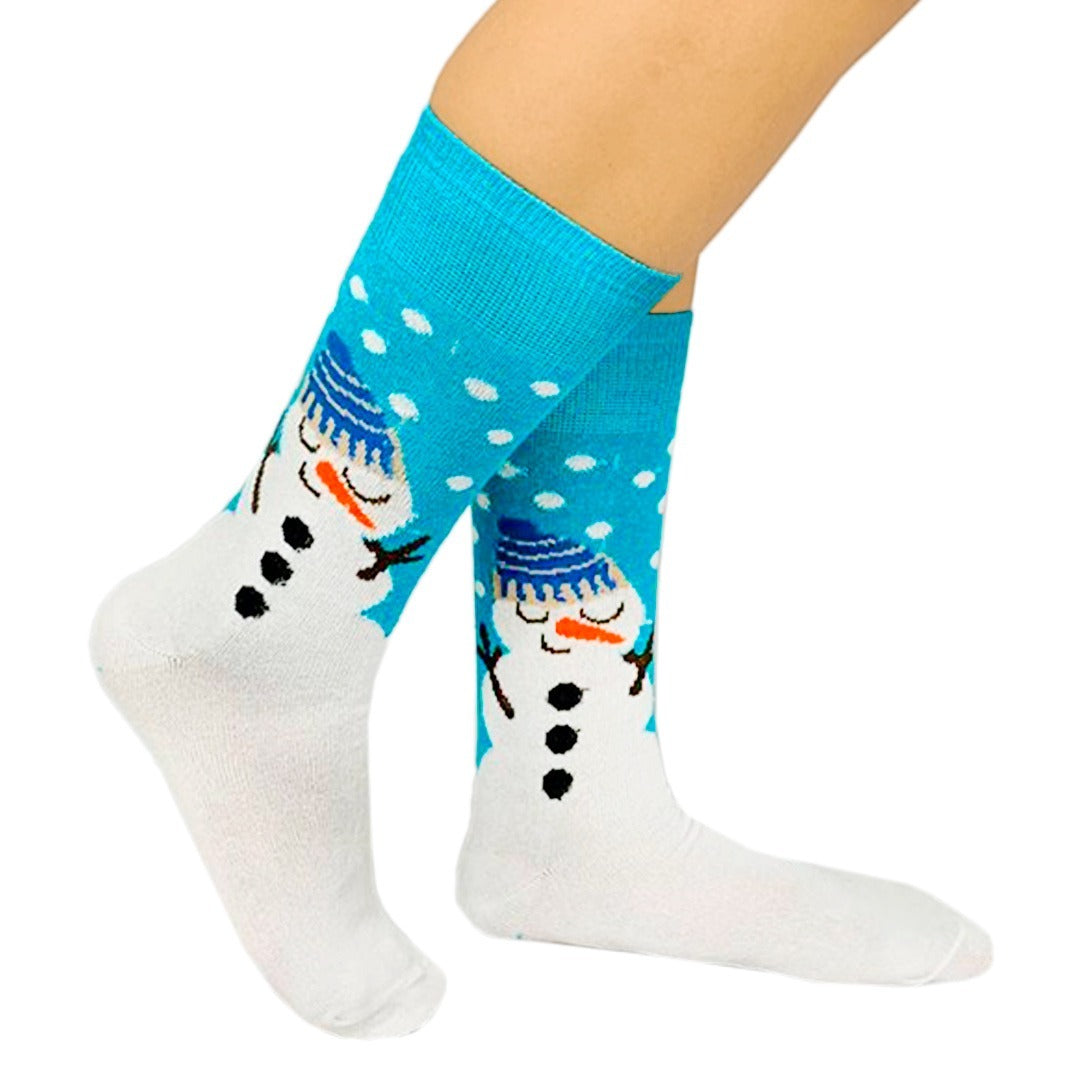 Calcetines Navideños Diseño De Muñeco De Nieve Blanco