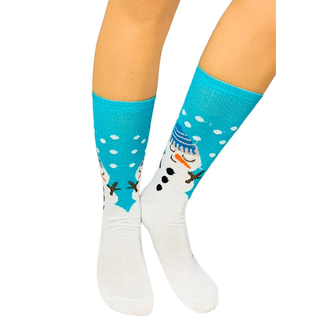 Calcetines Navideños Diseño De Muñeco De Nieve Blanco