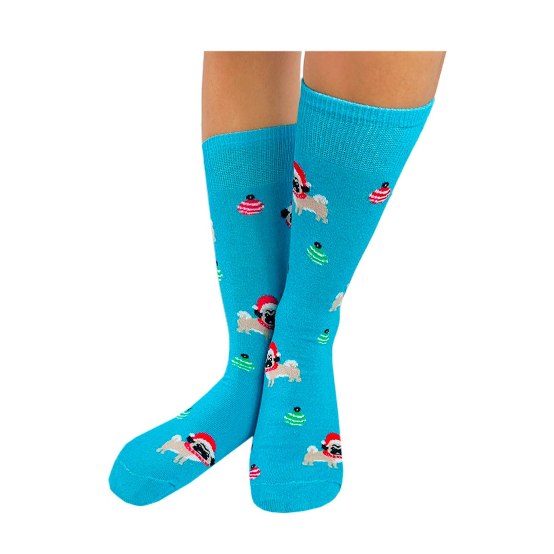 Calcetines Navideños Diseño De Perrito Pug Santa Claus
