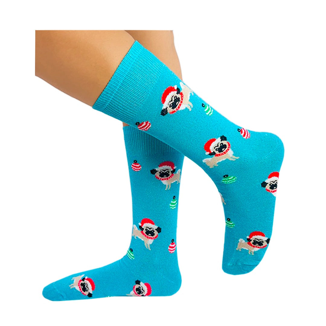 Calcetines Navideños Diseño De Perrito Pug Santa Claus
