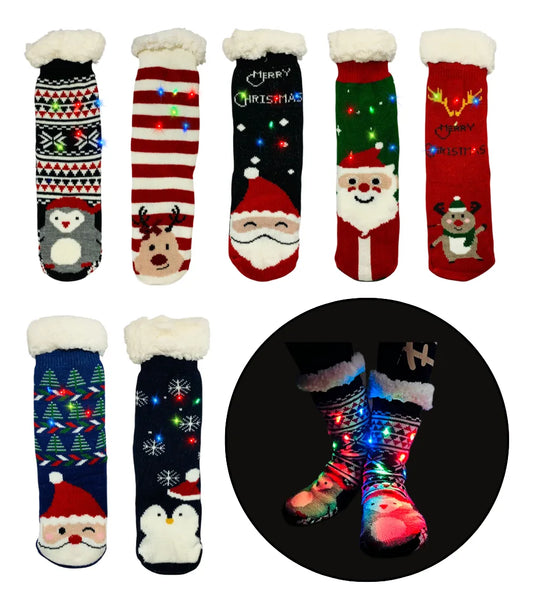 Calcetines De Borrego Luz Peluche Térmicas Navidad (2 pares)