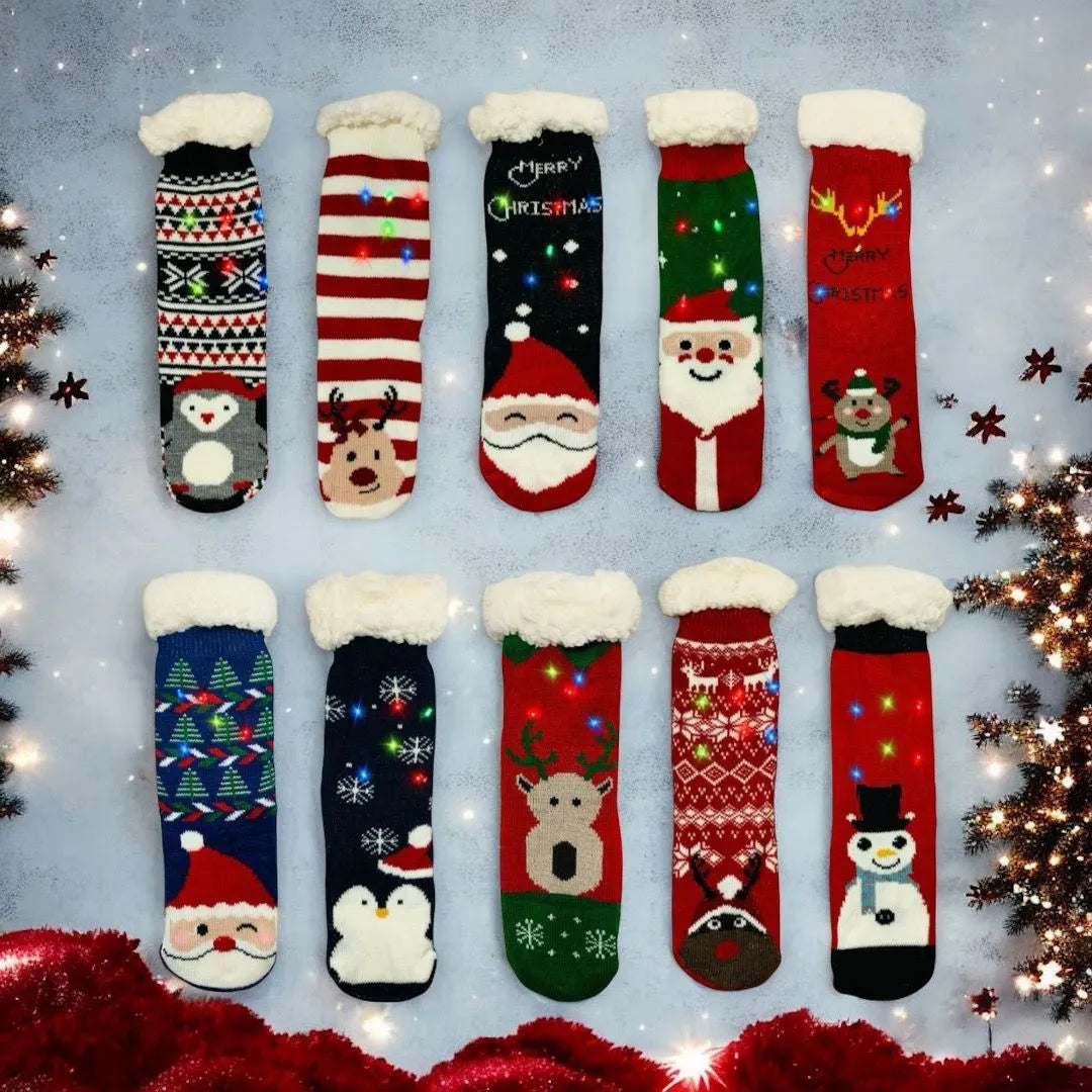 Calcetines De Borrego Luz Peluche Térmicas Navidad (2 pares)