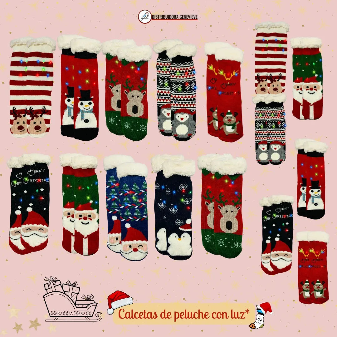 Calcetines De Borrego Luz Peluche Térmicas Navidad (2 pares)