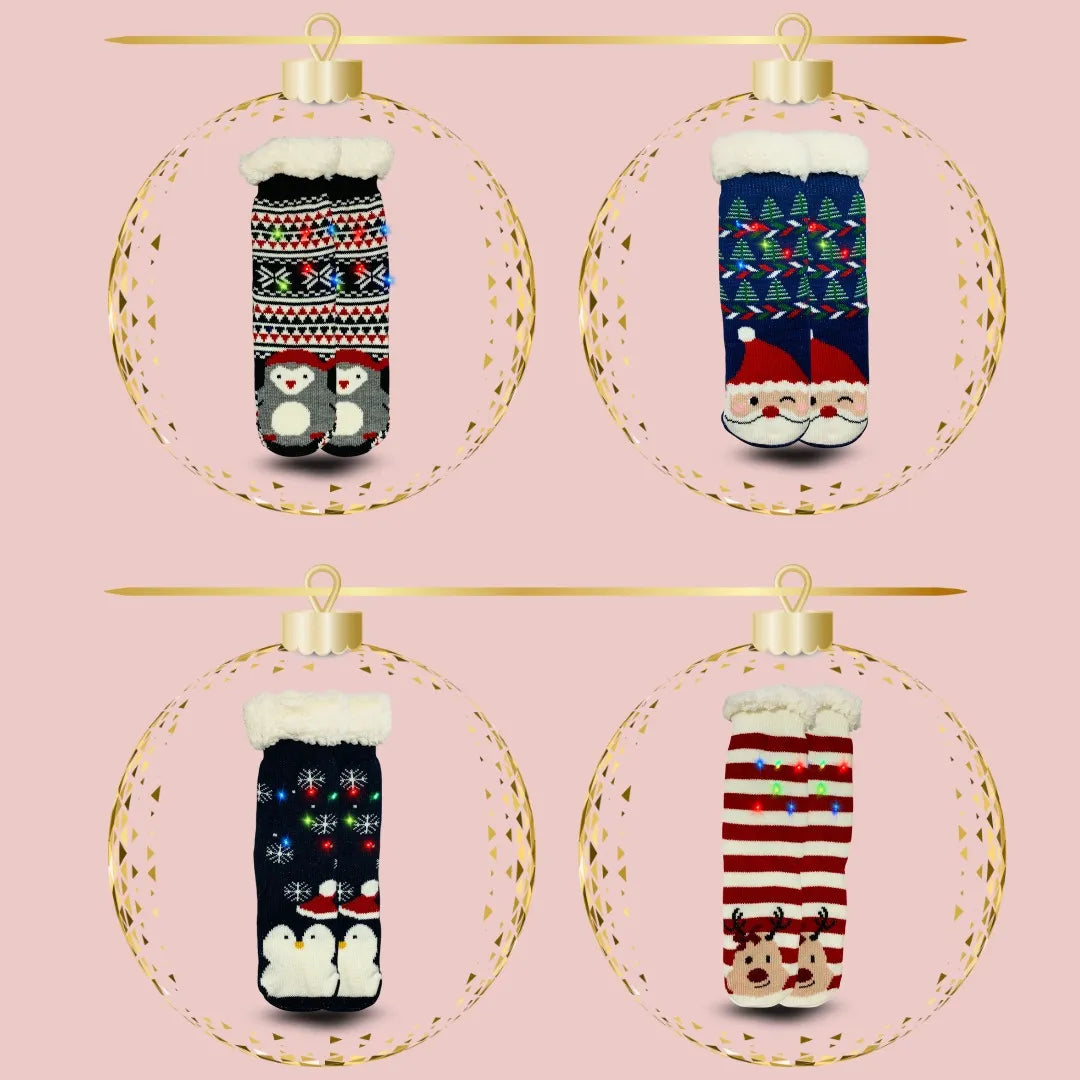 Calcetines De Borrego Luz Peluche Térmicas Navidad (2 pares)