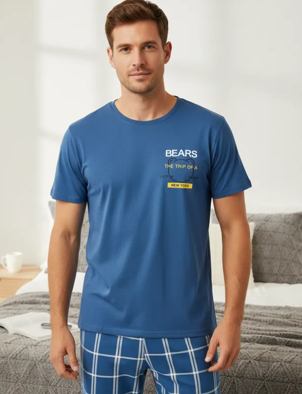 Pijama De Hombre Playera y Pantalón de Cuadros