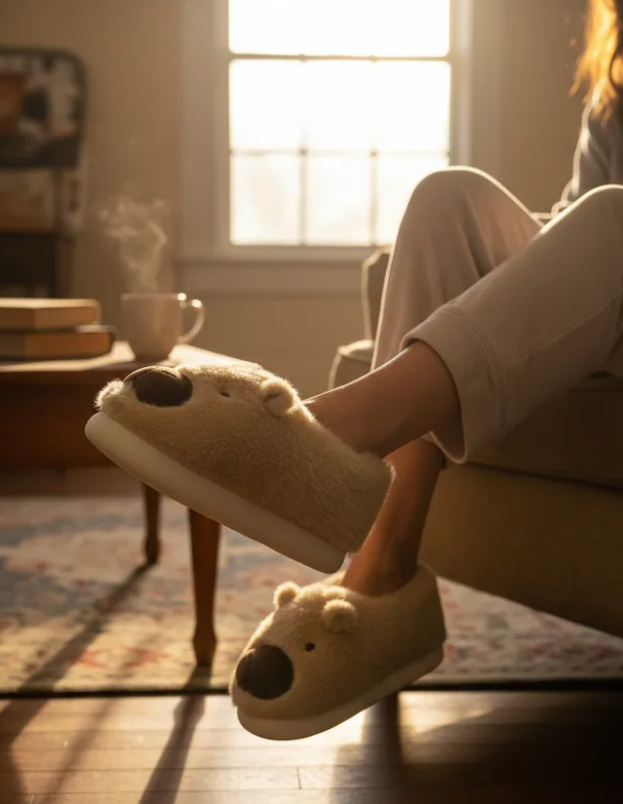 Pantufla De Capibara Dama Peluche Invierno Animalito Moda