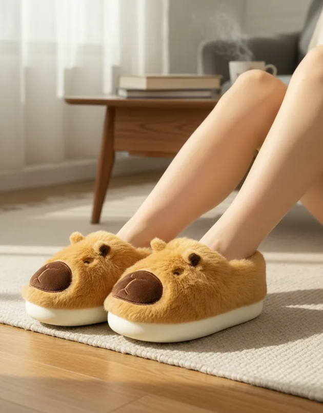 Pantufla De Capibara Dama Peluche Invierno Animalito Moda
